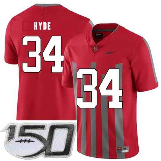 Ohio State Buckeyes 34 Carlos Hyde Red Elite Nike College Football Stitched 150th Anniversary Patch Jersey